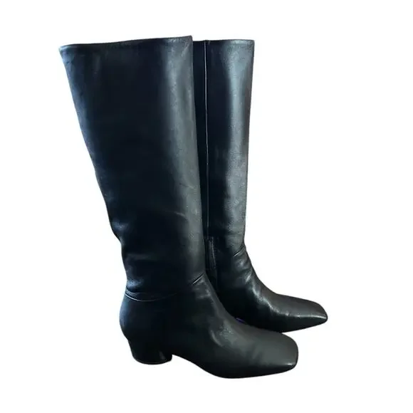 Vince Ramona Leather Minimalist Square Toe Knee High Boots NEW Size 7 - Picture 9 of 11